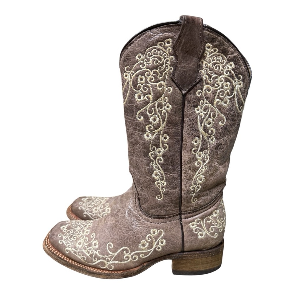 Corral Teens Crater Bone Embroidered Western Square Toe Boots A2980 Size 4